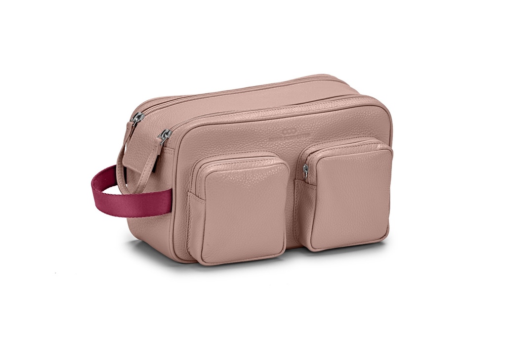 Doppel-Waschtasche | altrosa | beere | silber | genarbt