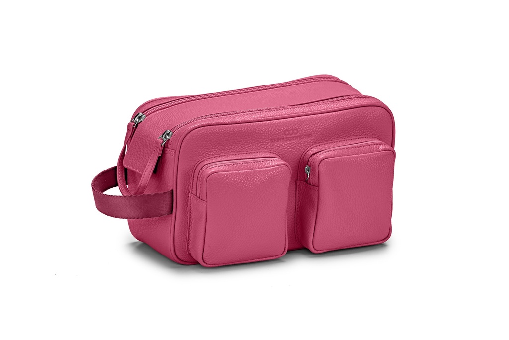 Doppel-Waschtasche | pink | beere | silber | genarbt