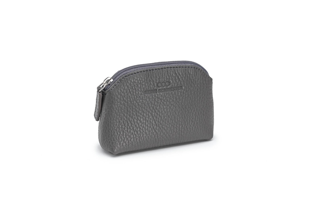 Mini-Geldbörse/Schlüsseltasche | dunkelgrau | silber | genarbt