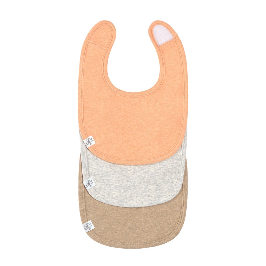 Lässig - Newborn Bib 3 pcs GOTS apricot/light grey/nature melange