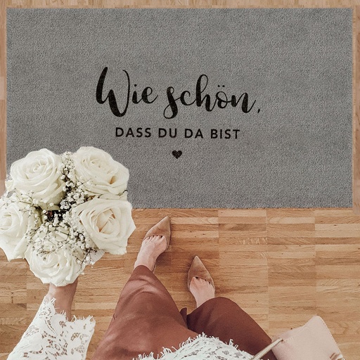 [FM-018] Eulenschnitt - Waschbare Fußmatte grau groß - Wie schön, dass du da bist