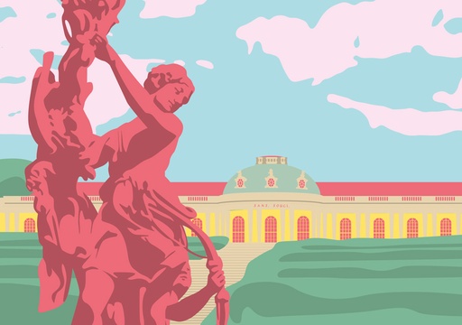[BV098] Nobis Design - Postkarte - Bon Voyage - weibliche Skulptur, Schloss Sanssouci