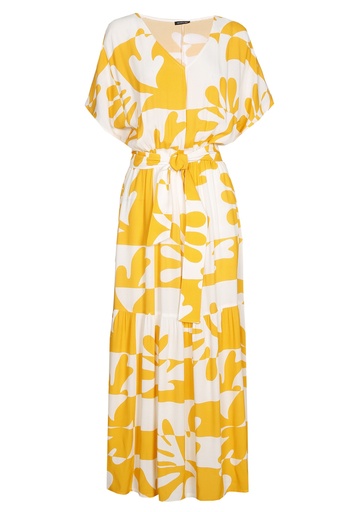 Caroline Biss - Soepelvallende Zonnige Midi Jurk Multi Color - gelb weiß
