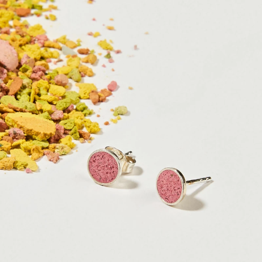 [1.B.Z.10] Hartgut Buntbeton - 7mm Ohrstecker (Paar) wild grapefruit (grapefruit) Silberfassung Buntbeton