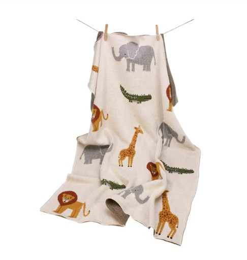 [21K042] Meander - Baby Blanket gestrickte Decke Safari - 100% Baumwolle 80x100cm