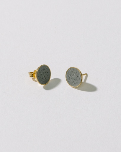 [4260664520528] Hartgut Buntbeton - 11mm Ohrstecker (Paar) Silberfassung vergoldet - Graubeton - Gelbgold dunkelgrau