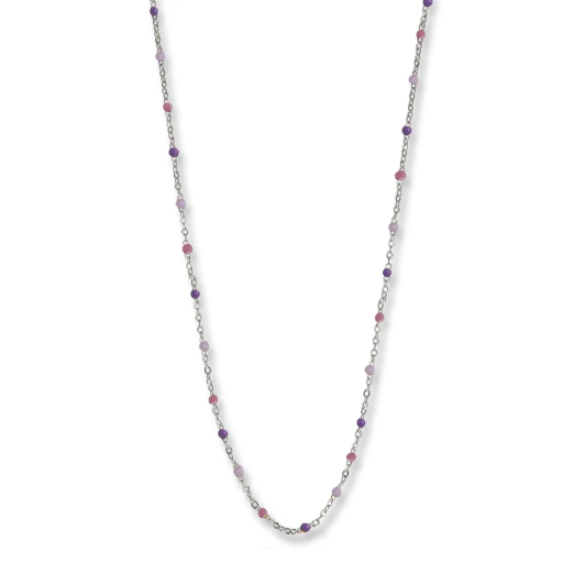 [4630-42-S] Jeberg Jewellery - Lavender beaded necklace gold 42 + 3 cm silver
