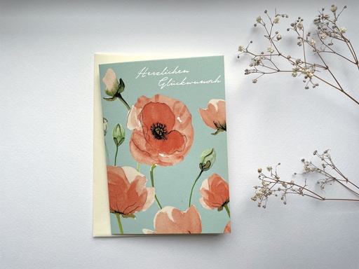 [EK-KK-MOHN-HG] Elena Klein - Klappkarte mit Umschlag - Mohn - Herzlichen Glückwunsch