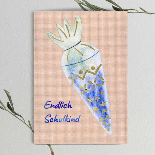[EK-PK-SCHULTÜTE-ES] Elena Klein - Postkarte - Schultüte - Endlich Schulkind