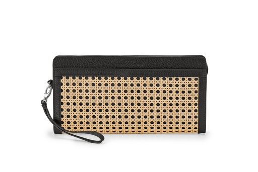[20201] Tragbar XL Clutch Wiener Geflecht | schwarz | silber | genarbt
