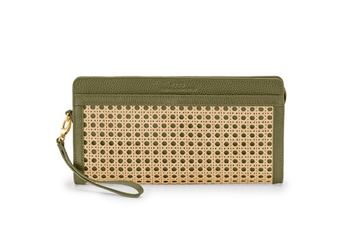 [20116] Tragbar XL Clutch Wiener Geflecht | oliv | gold | genarbt