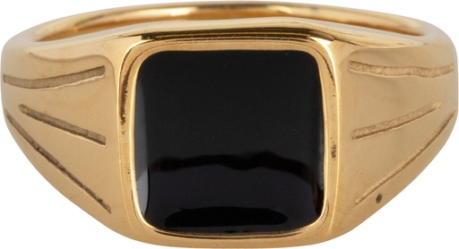 Charmins Ring - R1004 - Gold-colored UNI Men's Signet Ring Square Black Stone Steel