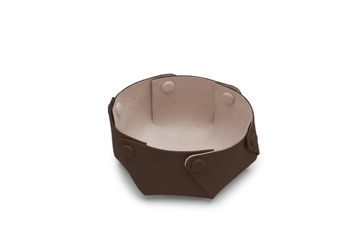 [1029] Taschen-Entleerer rund | dunkelbraun | beige | silber | genarbt