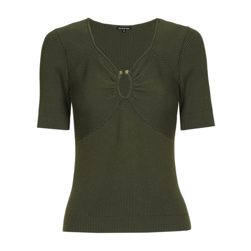 Caroline Biss - FITTED FEMININE RIB-KNIT PULLOVER dark khaki