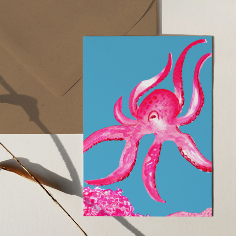 Elena Klein - Klappkarte mit Umschlag - Octopus pink