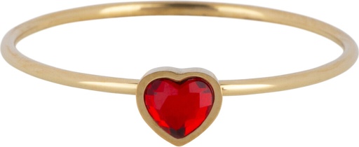 Charmins Ring - R1568 - Gold-Colored Ring with Red Crystal Heart Stone Steel