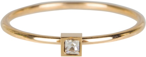 Charmins Ring - R501 - Stylish Square Gold Steel Crystal CZ