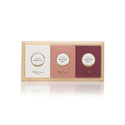 [VIN-EU-TRIO-WOOD8] Vinoos - Weingummi Geschenke Trio mit Holztablett