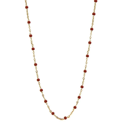[44255-42-EXT-gold] Jeberg Jewellery - Ruby Wine Beaded Necklace 42+3cm gold