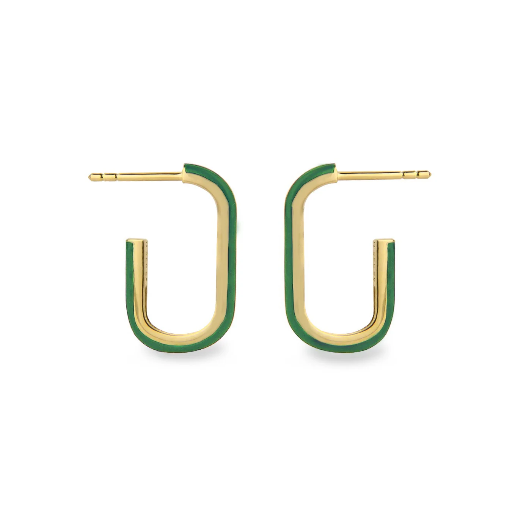 [52505] Jeberg Jewellery - Green enamel ovale hoop gold