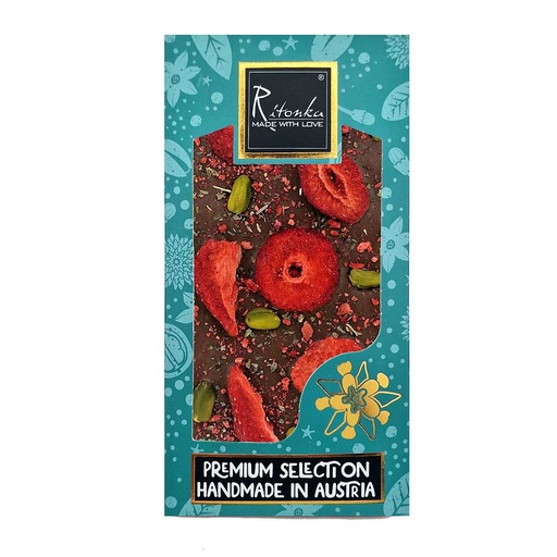 Ritonka - Premium Milchschokolade - Erdbeere, Pistazien, Basilikum - 95 g 