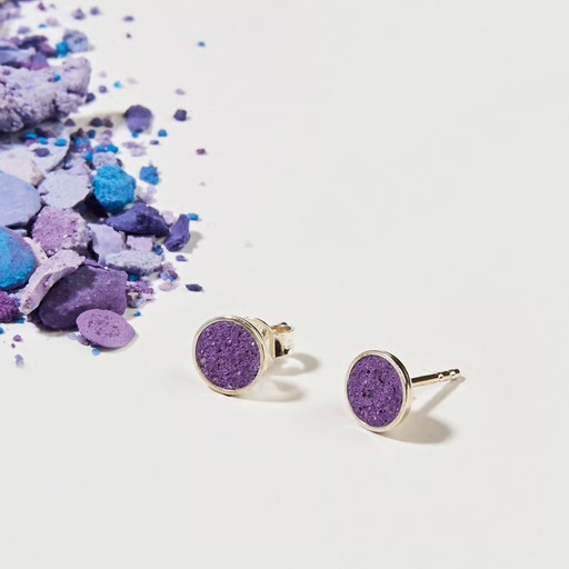 [4260664524236] Hartgut Buntbeton - 7mm Ohrstecker (Paar) - Silberfassung - Buntbeton - purple night (pink lila dunkel)