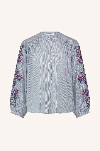 By Bar - Becky Pinstripe Blouse - 813 Indi Grey