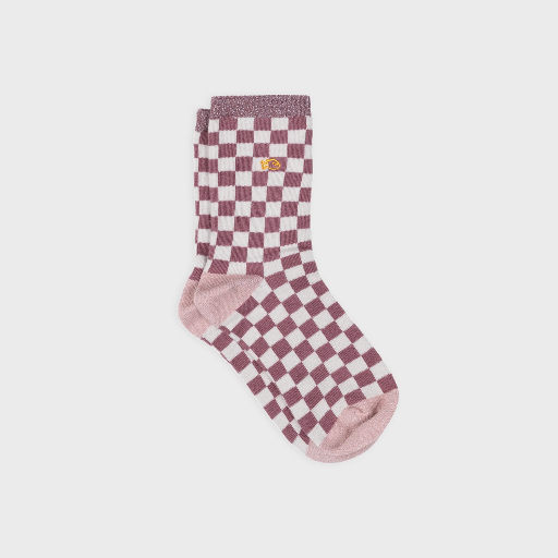 [FM017] Billybelt - Karo Socken Blassrosa Ecru - Gr. 37-40