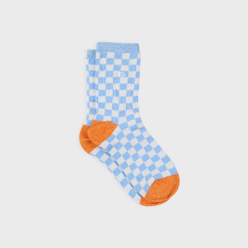 [FM018] Billybelt - Karo Socken Hellblau Beige - Gr. 37-40