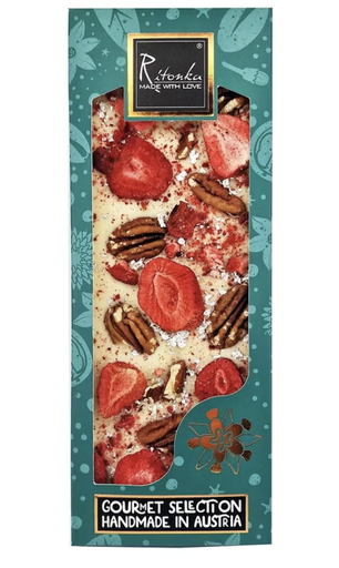 Ritonka - Gourmet Selection Weiße Schokolade - Erdbeere, Pekannuss, echtes Silber 130g