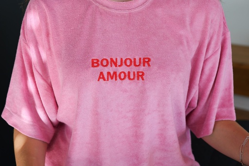 MDMD - Frottee Crop T-Shirt BONJOUR AMOUR - rosa - limited edition