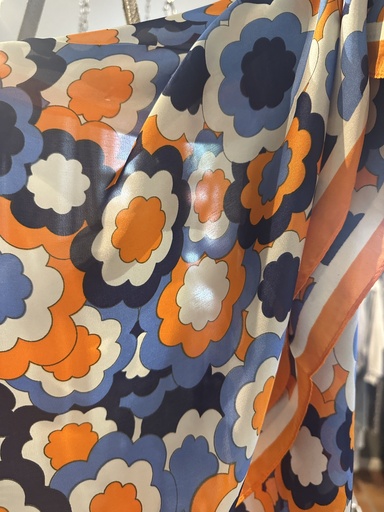 [SJA171391ORA] Quadratisches Tuch Blumenprint orange weiß blau