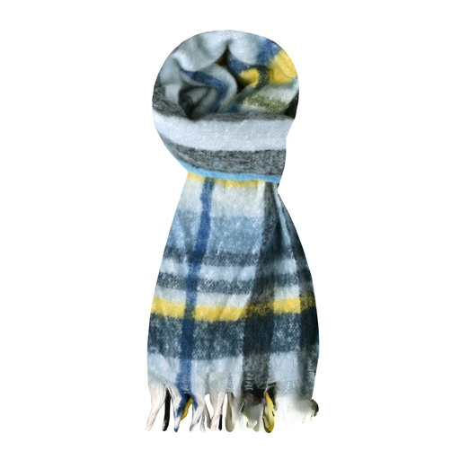[SJA151560DENBLU] Großer Schal mit Fransen - Block blau gelb grün