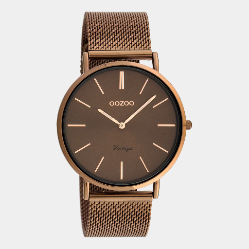 [C20004] Oozoo Timepieces - Armbanduhr - Vintage Unisex Edelstahl-Mesh-Armband – braun 40mm