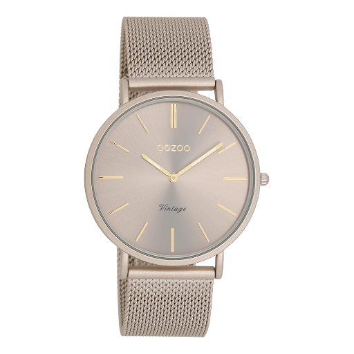 [C20336] Oozoo Timepieces - Armbanduhr - Vintage Unisex Edelstahl-Mesh-Armband - taupe 40 mm M