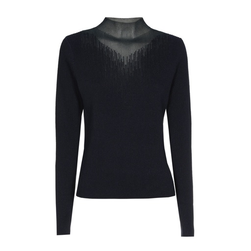 Caroline Biss - FITTED DRESSY PULLOVER IN RIBBED JERSEY midnight