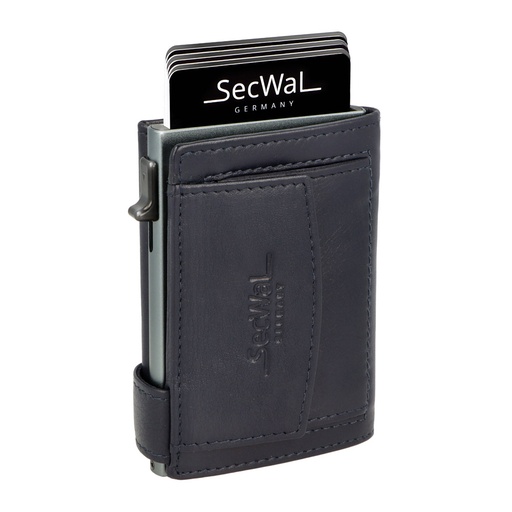 [SW2-09] SecWal - Kartenetui mit Geldbeutel Münzfach Druckknopf Leder blau (Glattleder)