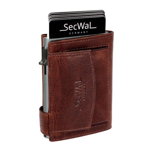 [SW2Bull-02] SecWal - Kartenetui mit Geldbeutel Münzfach Druckknopf Leder braun (Bull)