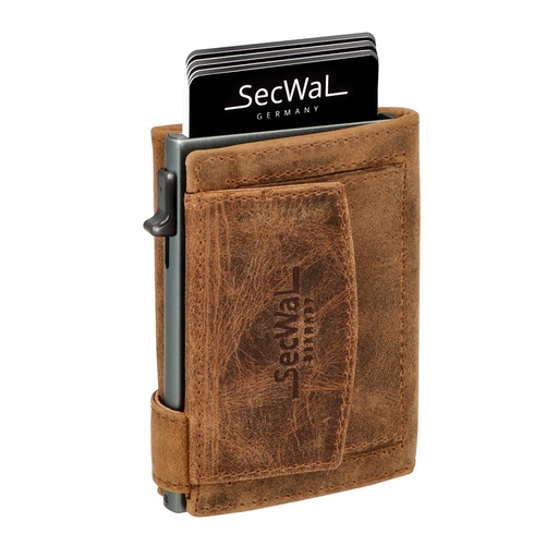 [SW2Hunter-04] SecWal - Kartenetui mit Geldbeutel Münzfach Druckknopf Leder braun (Hunter)