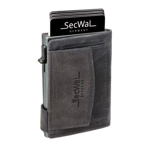 [SW2Hunter-09] SecWal - Kartenetui mit Geldbeutel Münzfach Druckknopf Leder Blau (Hunter)