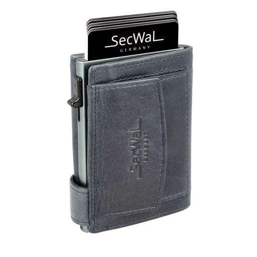 [SW2Vintage-09] SecWal - Kartenetui mit Geldbeutel Münzfach Druckknopf Leder blau (Vintage)