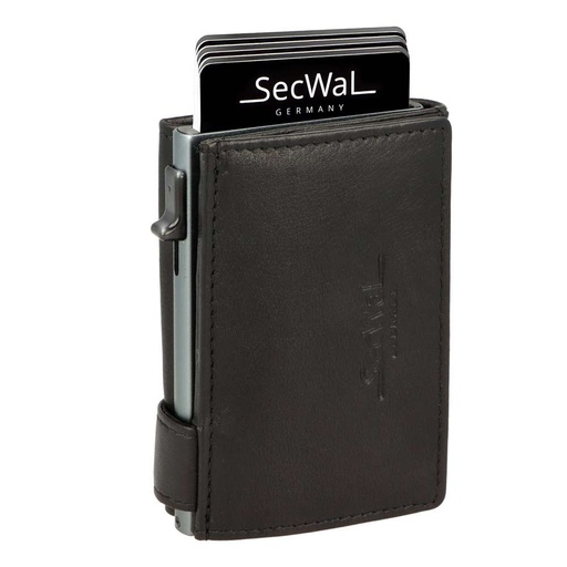 [SW3-01] SecWal - Kartenetui mit Geldbeutel XXL Münzfach Wiener Schachtel Leder schwarz (Glattleder)