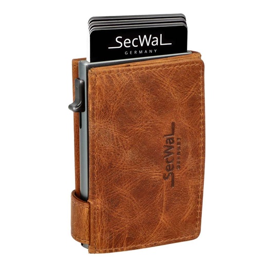 [SW3Dallas-04] SecWal - Kartenetui mit Geldbeutel XXL Münzfach Wiener Schachtel Leder cognac (Dallas)