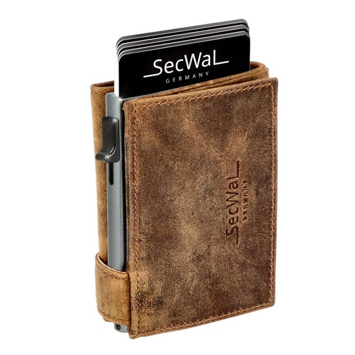[SW3Hunter-04] SecWal - Kartenetui mit Geldbeutel XXL Münzfach Wiener Schachtel Leder braun (Hunter)
