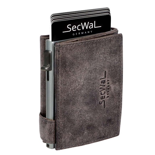 [SW3Hunter-30] SecWal - Kartenetui mit Geldbeutel XXL Münzfach Wiener Schachtel Leder grau (Hunter)