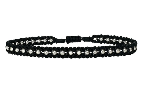 [BLSILVERMEN09-AW25] LeJu - Bracelet Silver Men 09 black with silver glass beads 