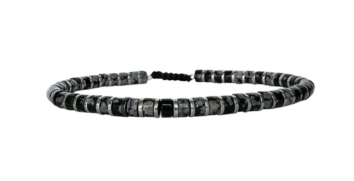 [BLSTONEMEN04-AW25] LeJu - Bracelet Stones Men black and dark grey glass beads
