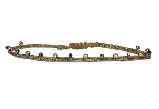 [MT24NALAH01-AW25] LeJu - Bracelet gold polyester threads with gold, grey glass beads