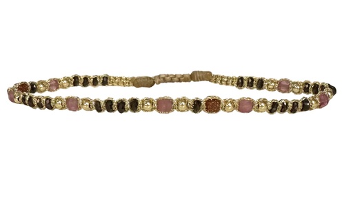 [BLGRETA02-AW25] LeJu - Bracelet gold metallic threads with lilac, grey, copper, gold glass beads