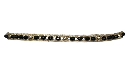 [MT24SPARKLY02-AW25] LeJu - Bracelet gold polyester threads with black, gold glass beads